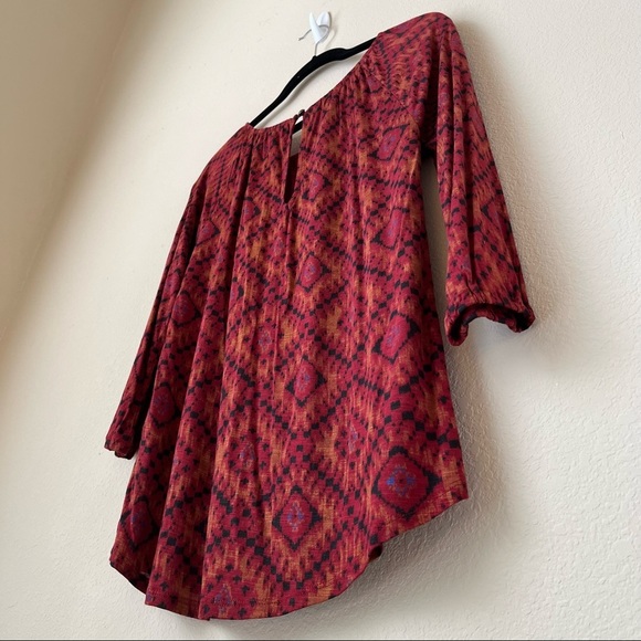 NWT Lucky Brand Burnt Orange Ikat Print Long Sleeve Top, size S - Picture 10 of 14